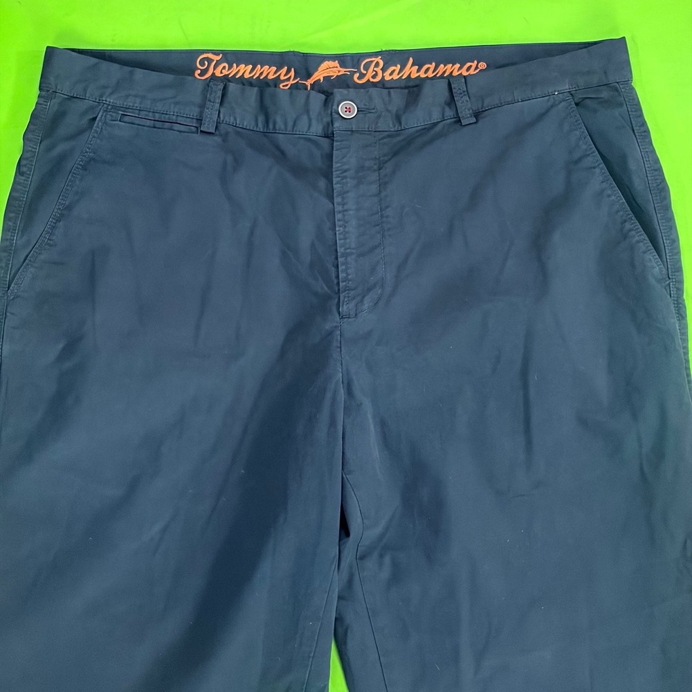 Tommy Bahama Flying Fishbone Dress Pants Mens 40/30 Navy Silk Cotton Flat Front